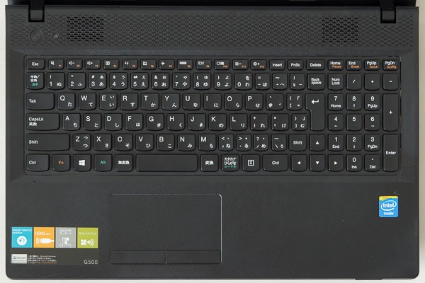 Lenovo G500のキーボード。キーピッチは実測で19mm