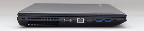 本体右側面にはアナログRGB端子と有線LAN端子、HDMI端子、USB3.0×2、ヘッドホン出力を用意