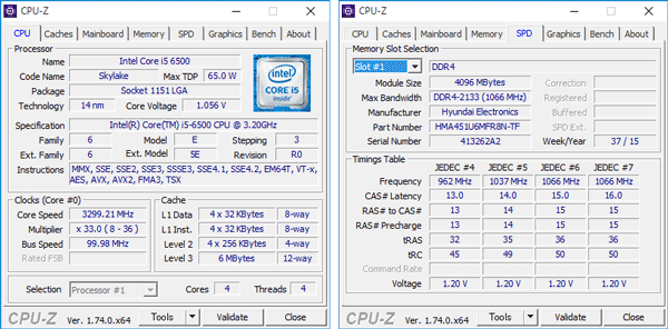 CPUとメモリーの詳細情報