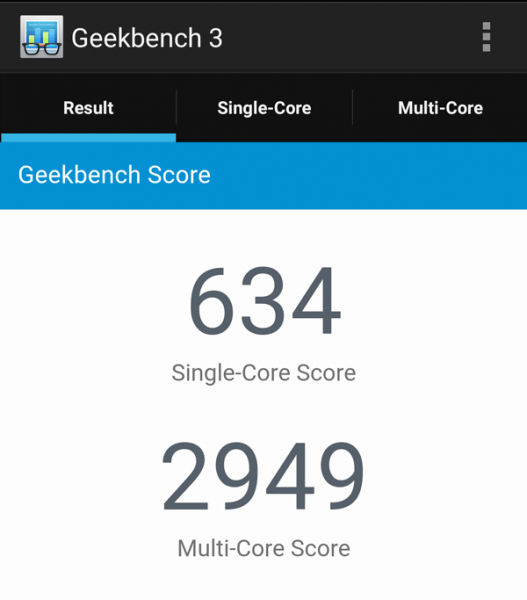 GeekBench 3ではシングルコアで「693」、マルチコアで「3040」という結果に。マルチコア性能ではNexus6以上、Nexus9未満とのこと