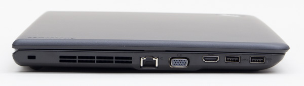 右側面には1000BASE-T対応有線LAN端子、アナログRGB（D-sub15ピン）端子、HDMI端子、USB3.0×2