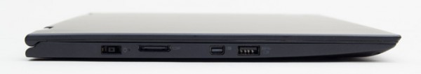 右側面は電源コネクター、Lenovo OneLink+、miniDisplayPort、USB3.0