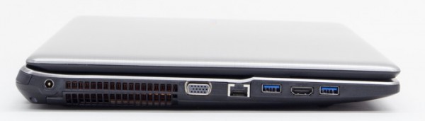 右側面には電源コネクター、アナログRGB、有線LAN、USB3.0、HDMI、USB3.0を配置