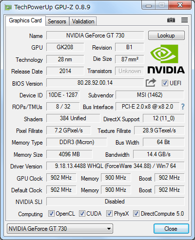 GeForce GT 730の詳細情報