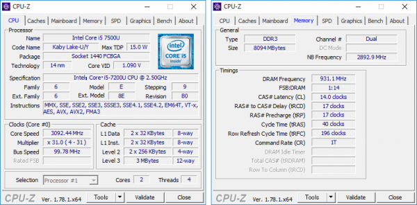 Core i5-7200Uの詳細情報