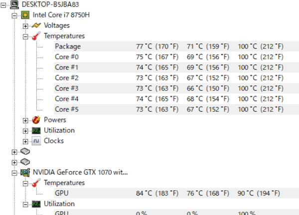 ALIENWARE M15 CPU温度